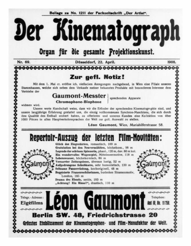 KINEMATOGRAPH | DER magazine side cover Issue 69 22 April 1908