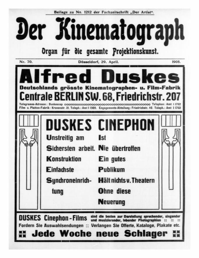 KINEMATOGRAPH | DER magazine side cover Issue 70 29 April 1908