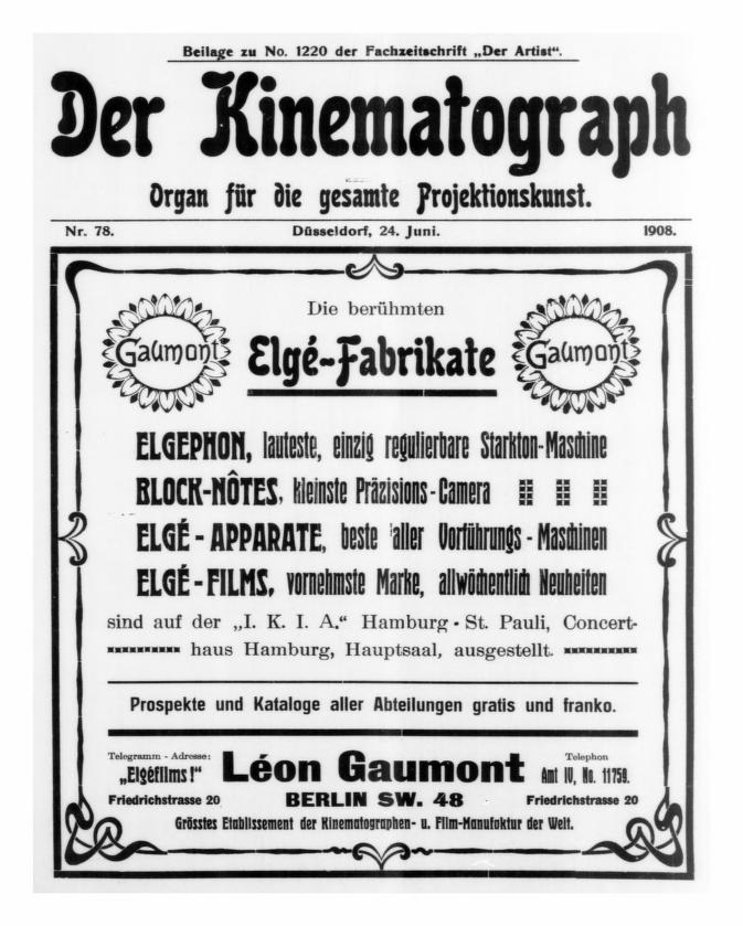 KINEMATOGRAPH | DER magazine side cover Issue 78 24 June 1908