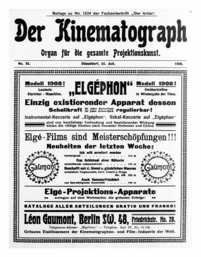 KINEMATOGRAPH | DER magazine side cover Issue 82 22 July 1908