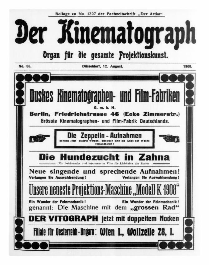 KINEMATOGRAPH | DER magazine side cover Issue 85 12 August 1908