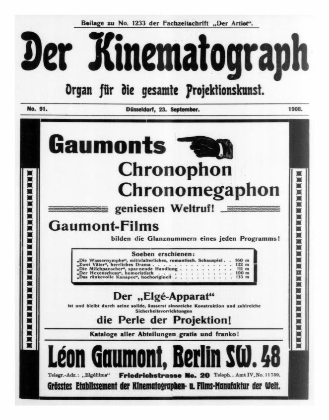 KINEMATOGRAPH | DER magazine side cover Issue 91 23 September 1908