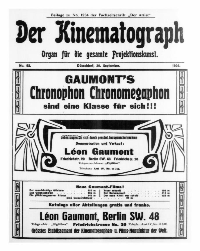 KINEMATOGRAPH | DER magazine side cover Issue 92 30 September 1908