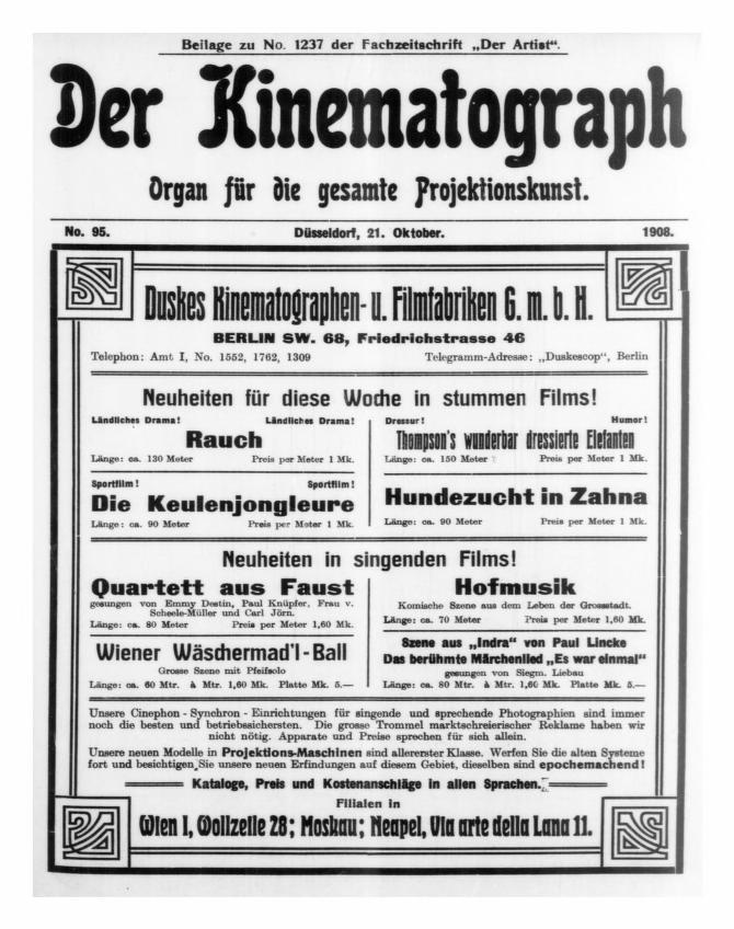 KINEMATOGRAPH | DER magazine side cover Issue 95 21 October 1908