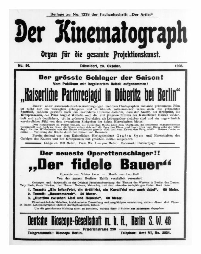 KINEMATOGRAPH | DER magazine side cover Issue 96 28 October 1908