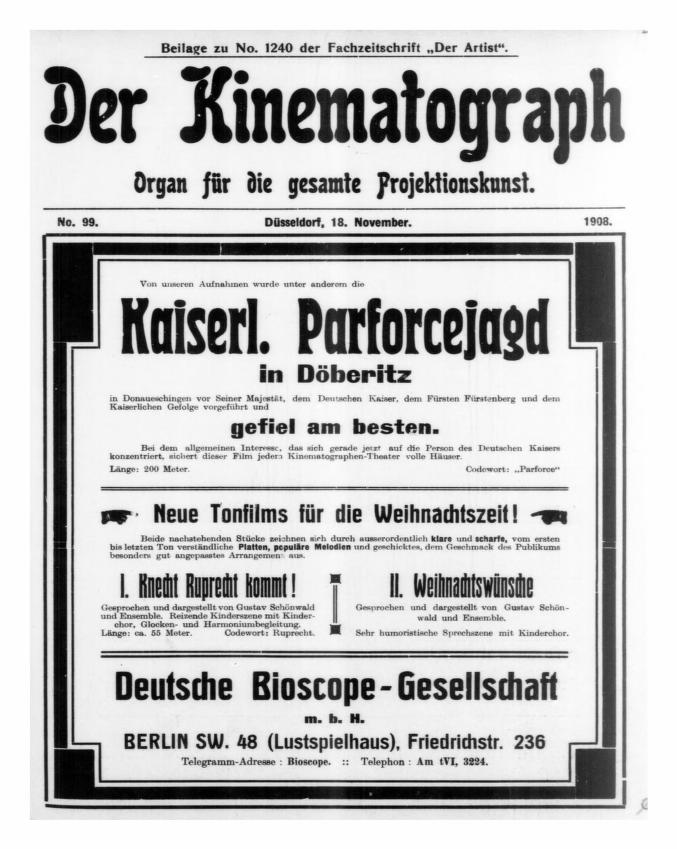 KINEMATOGRAPH | DER magazine side cover Issue 99 18 November 1908