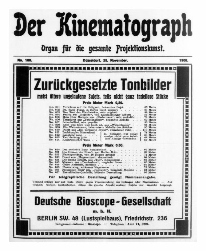 KINEMATOGRAPH | DER magazine side cover Issue 100 25 November 1908