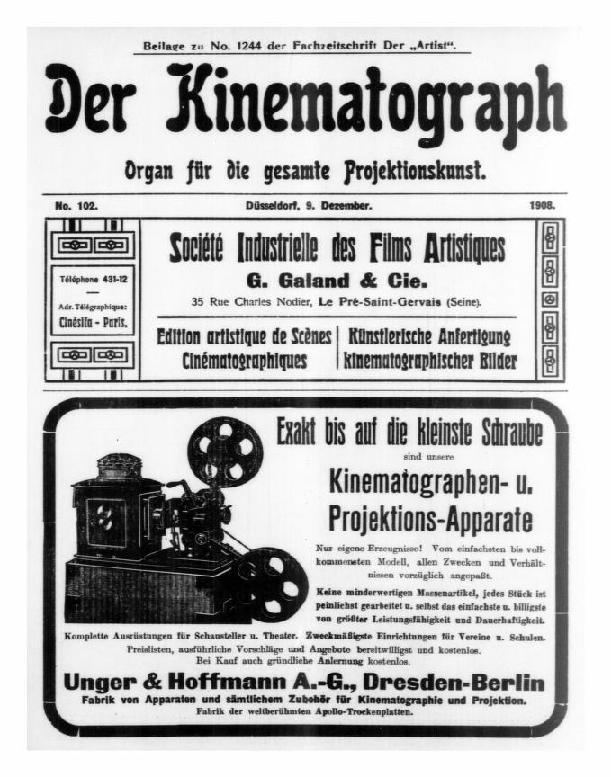 KINEMATOGRAPH | DER magazine side cover Issue 102 9 December 1908