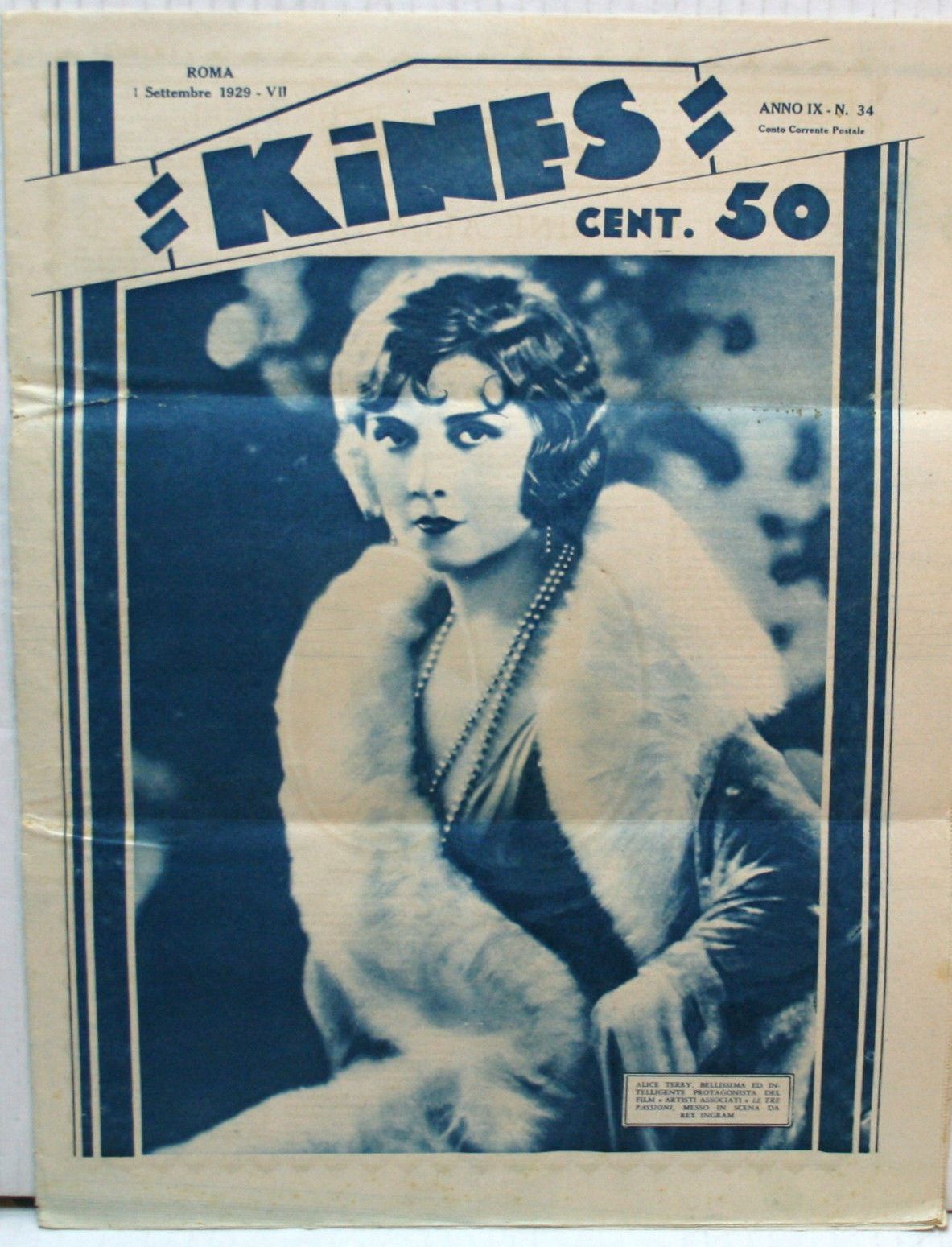 KINES magazine side cover Issue 34 1 September 1929