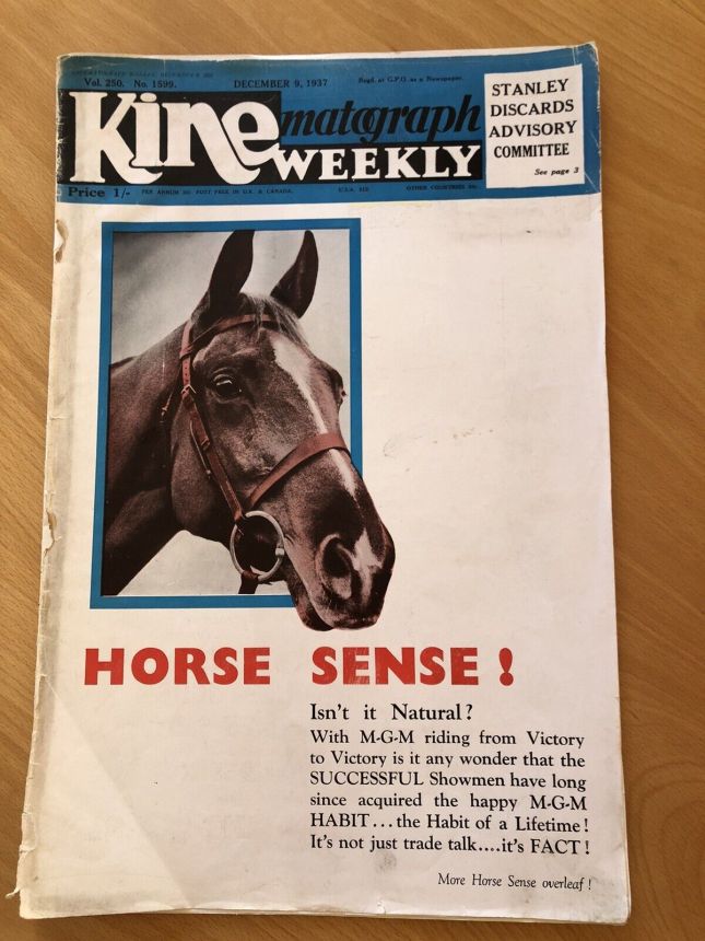 KINE WEEKLY magazine side cover 9 December 1937
