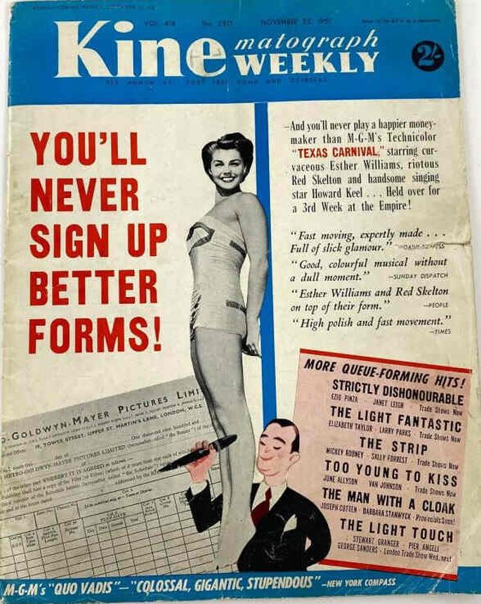 KINE WEEKLY magazine side cover 22 November 1951