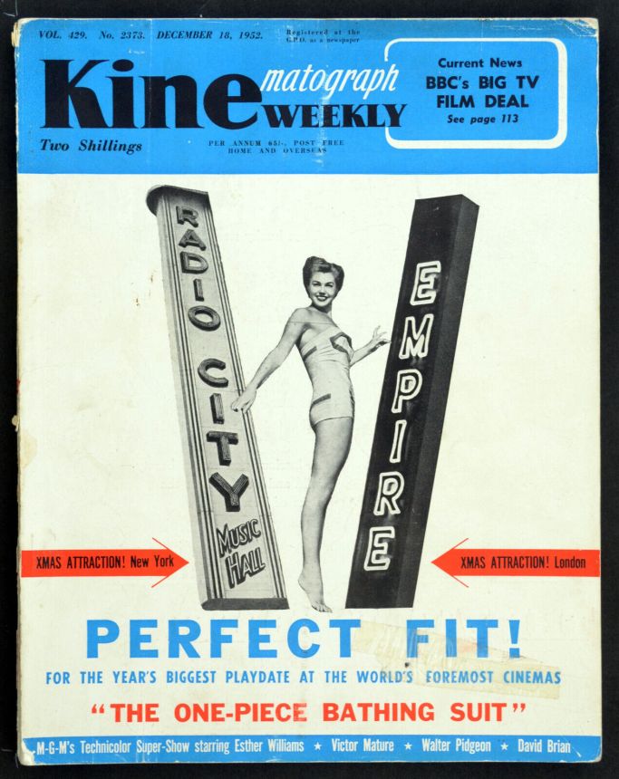 KINE WEEKLY magazine side cover 18 December 1952
