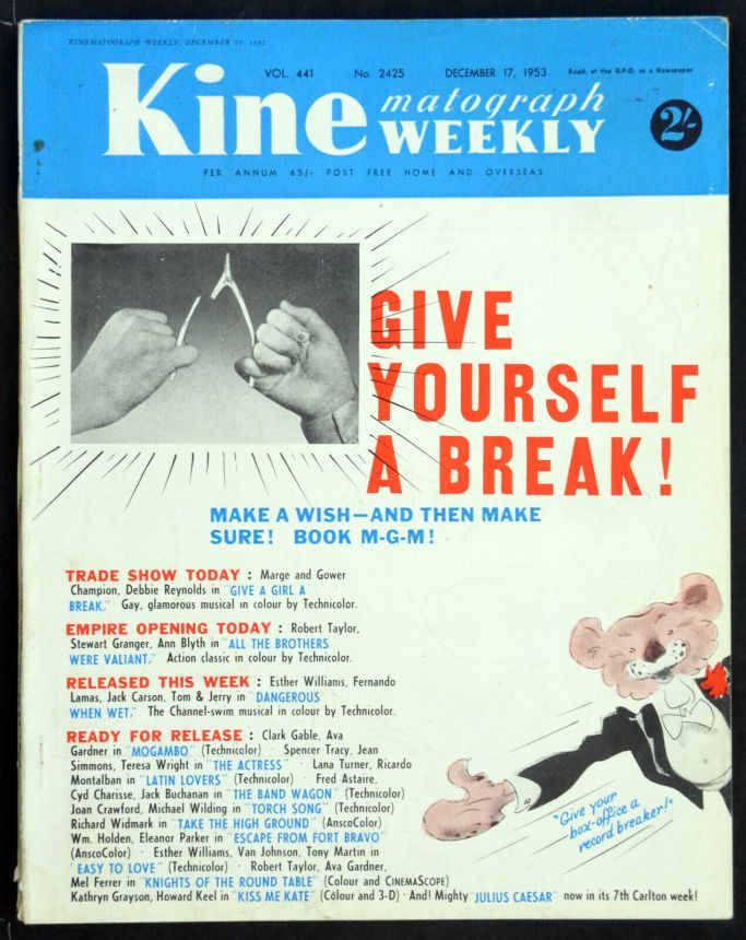 KINE WEEKLY magazine side cover 17 December 1953