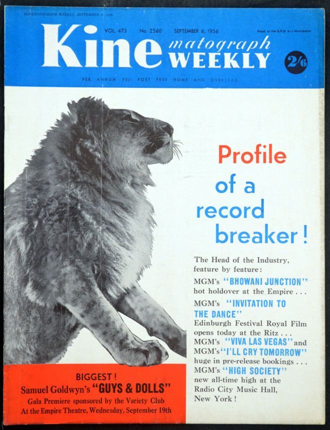 KINE WEEKLY magazine side cover 6 September 1956
