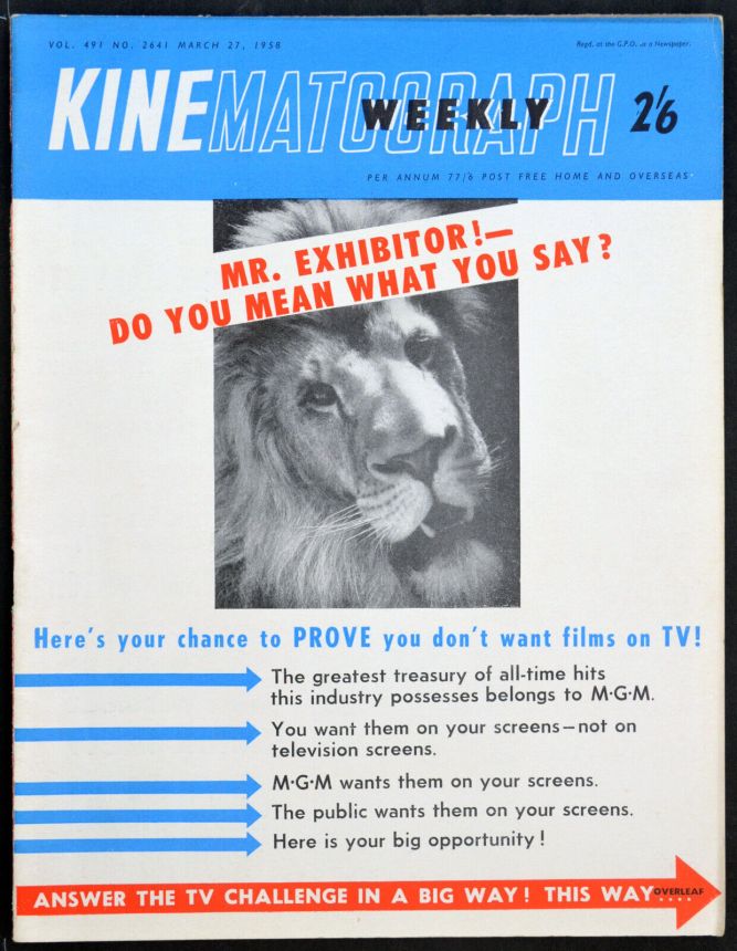 KINE WEEKLY magazine side cover 27 March 1958