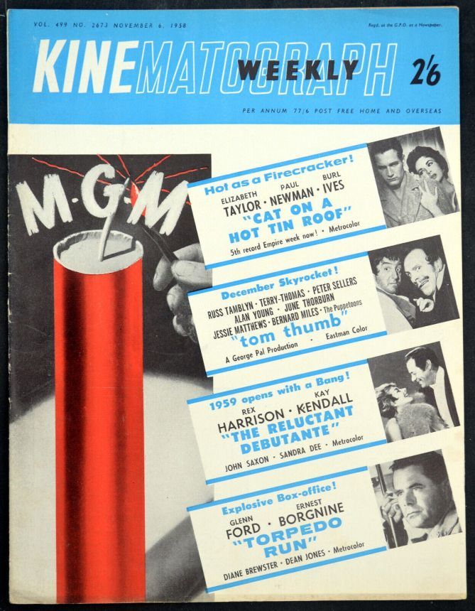 KINE WEEKLY magazine side cover 6 November 1958