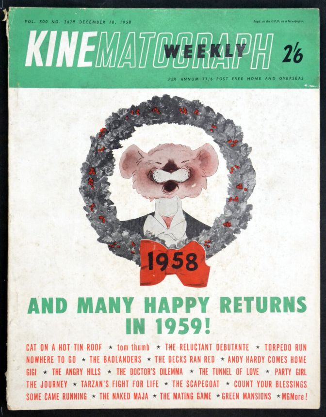 KINE WEEKLY magazine side cover 18 December 1958