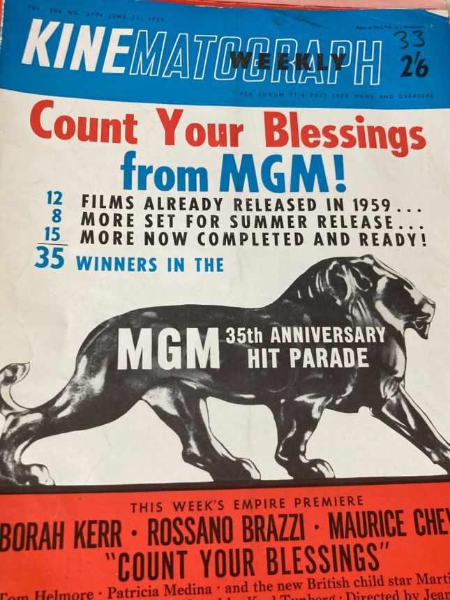 KINE WEEKLY magazine side cover 11 June 1959