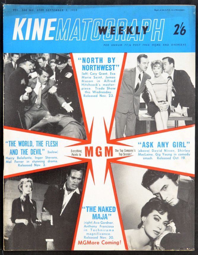 KINE WEEKLY magazine side cover 3 September 1959