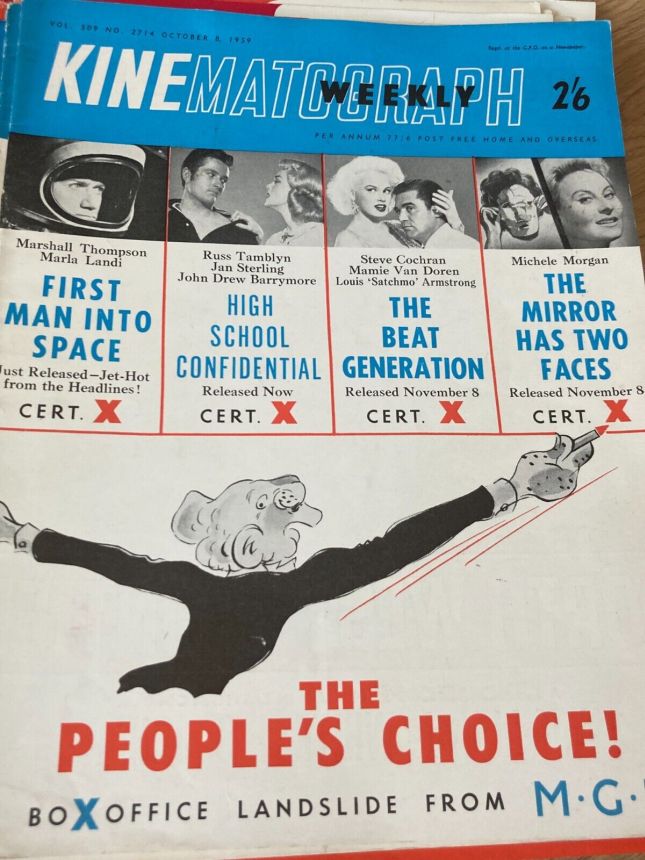 KINE WEEKLY magazine side cover 8 October 1959