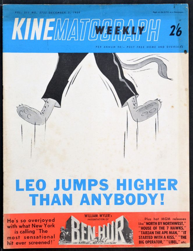 KINE WEEKLY magazine side cover 3 December 1959