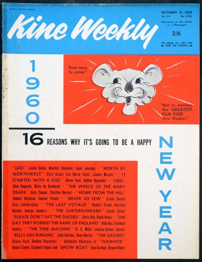 KINE WEEKLY magazine side cover 31 December 1959