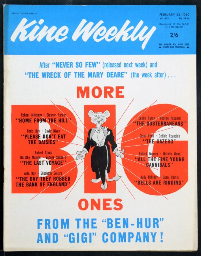 KINE WEEKLY magazine side cover 25 February 1960