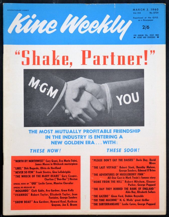 KINE WEEKLY magazine side cover 3 March 1960