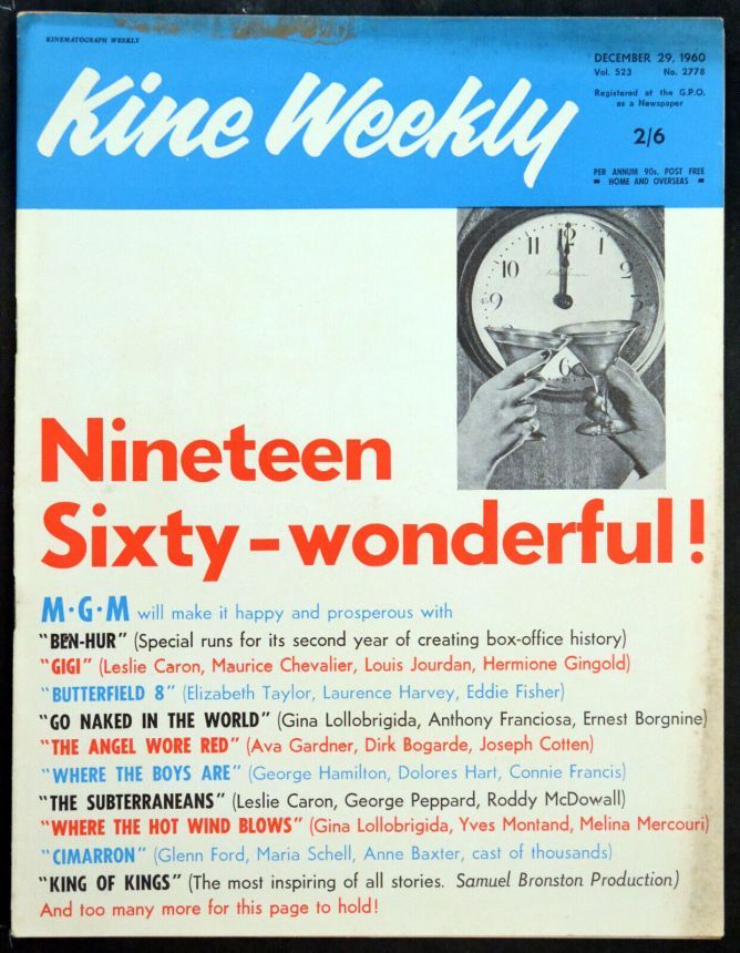 KINE WEEKLY magazine side cover 29 December 1960