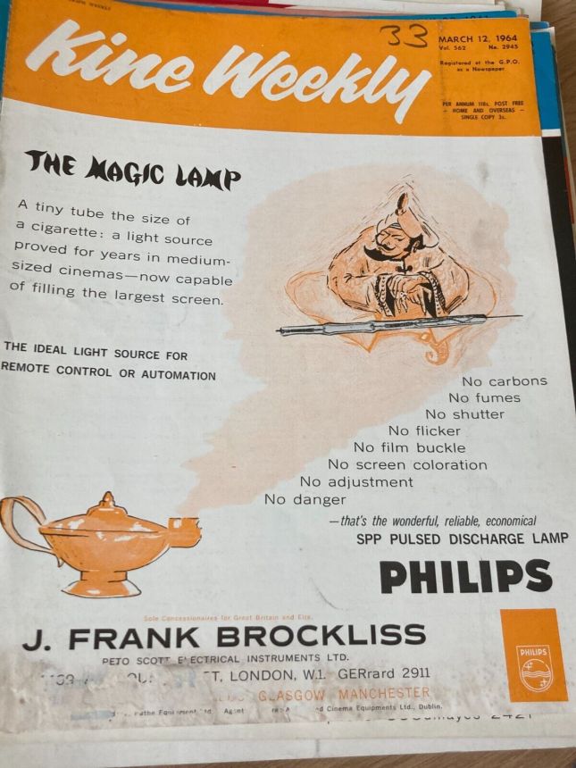 KINE WEEKLY magazine side cover 12 March 1964