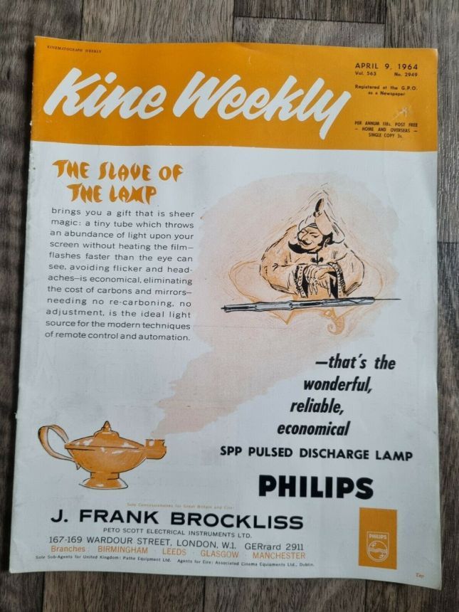 KINE WEEKLY magazine side cover 9 April 1964