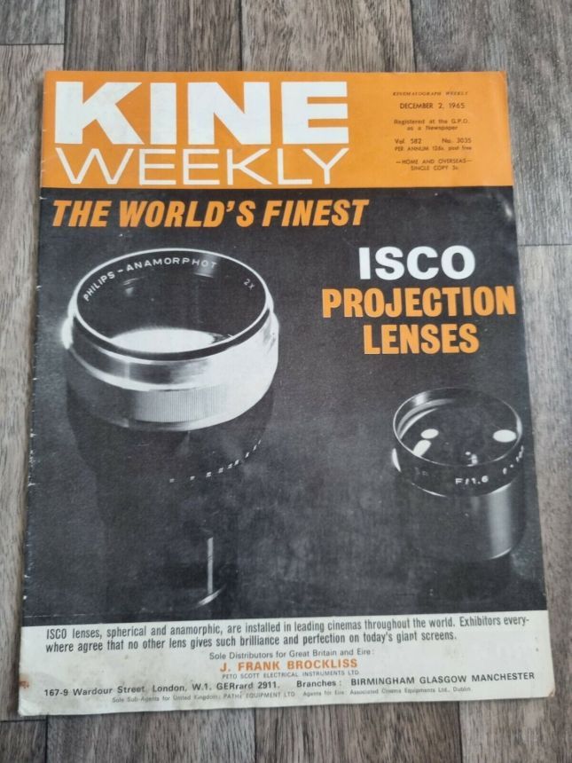 KINE WEEKLY magazine side cover 2 December 1965