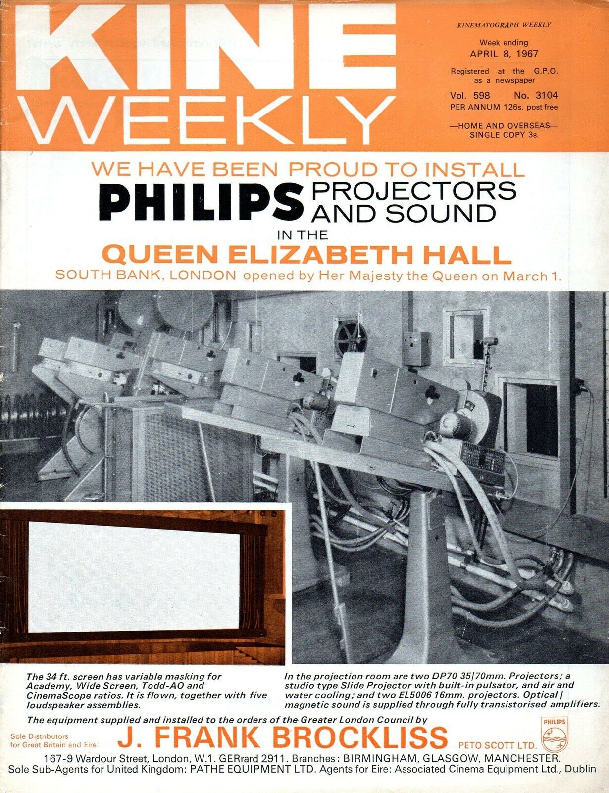 KINE WEEKLY magazine side cover 8 April 1967
