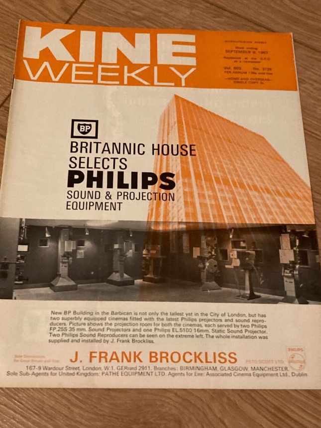 KINE WEEKLY magazine side cover 9 September 1967