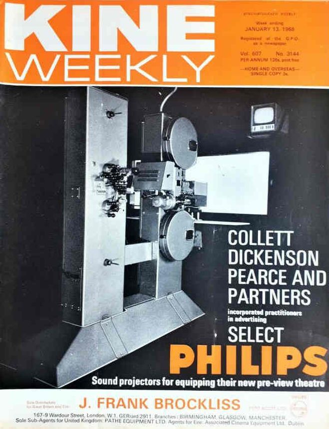 KINE WEEKLY magazine side cover 13 January 1968