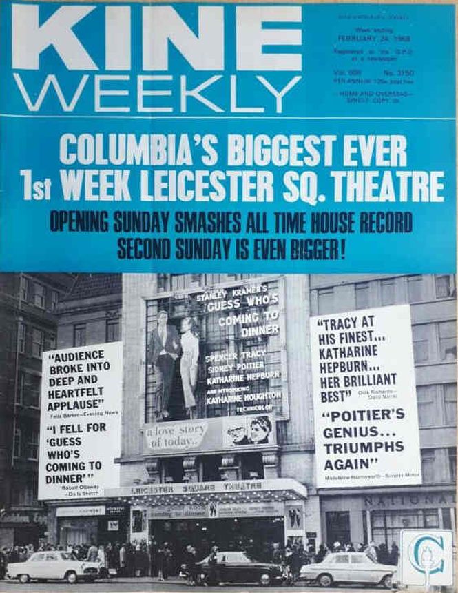 KINE WEEKLY magazine side cover 24 February 1968
