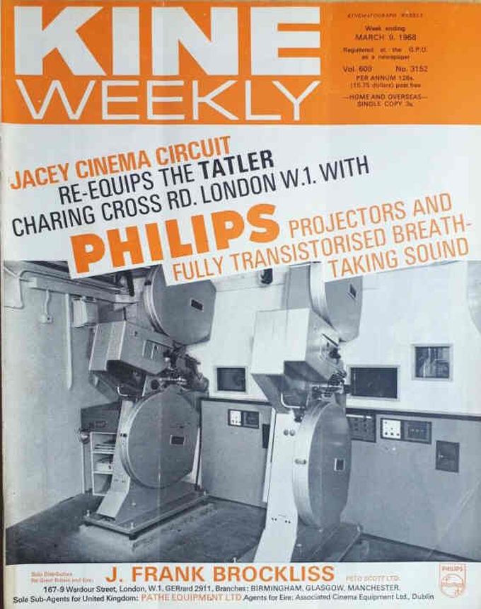 KINE WEEKLY magazine side cover 9 March 1968