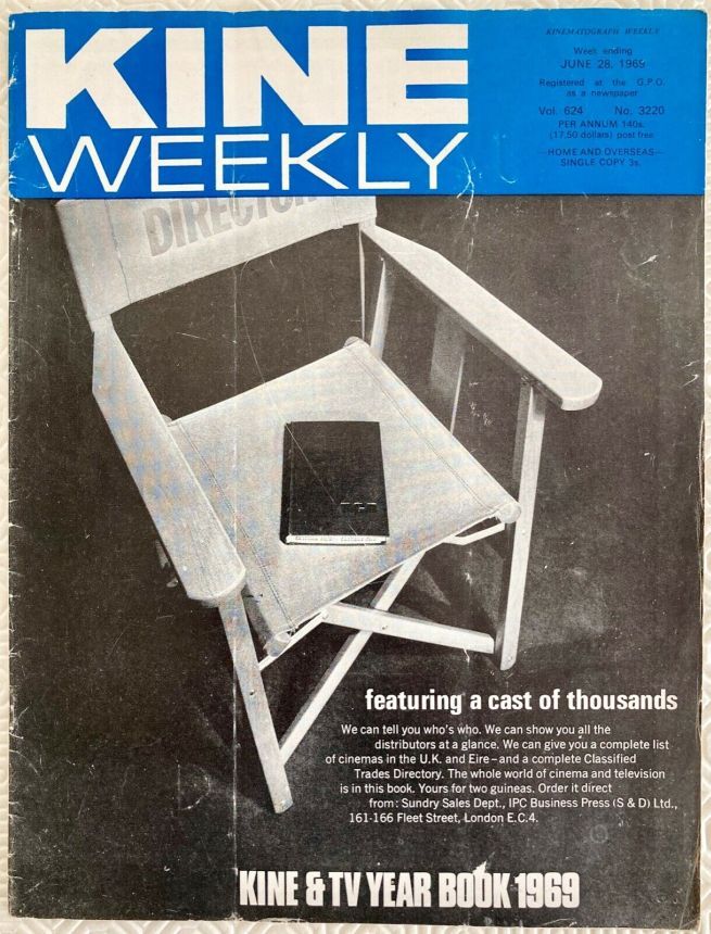KINE WEEKLY magazine side cover 28 June 1969
