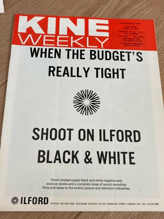 KINE WEEKLY magazine side cover 13 June 1970