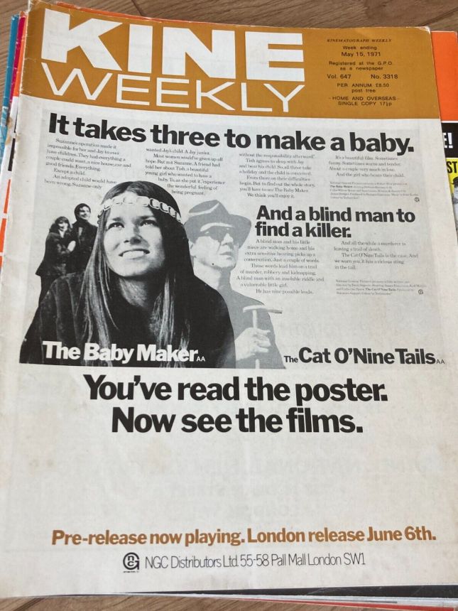 KINE WEEKLY magazine side cover 15 May 1971