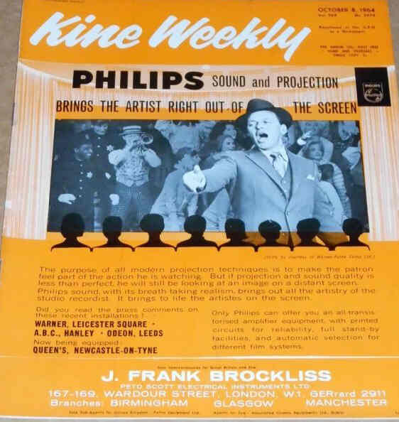KINE WEEKLY magazine side cover 8 October 1964