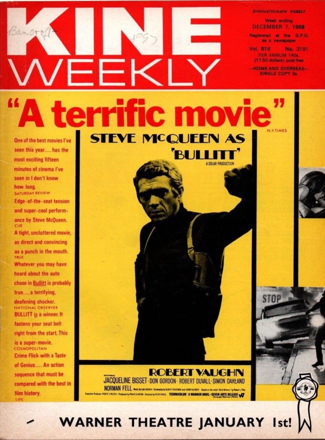 KINE WEEKLY magazine side cover 7 December 1968