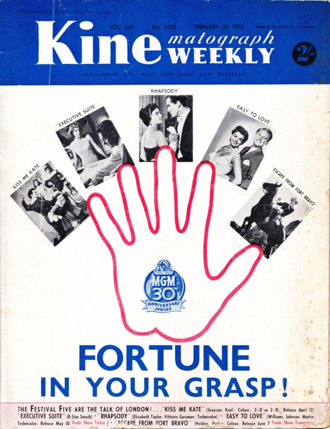 KINE WEEKLY magazine side cover 25 February 1954