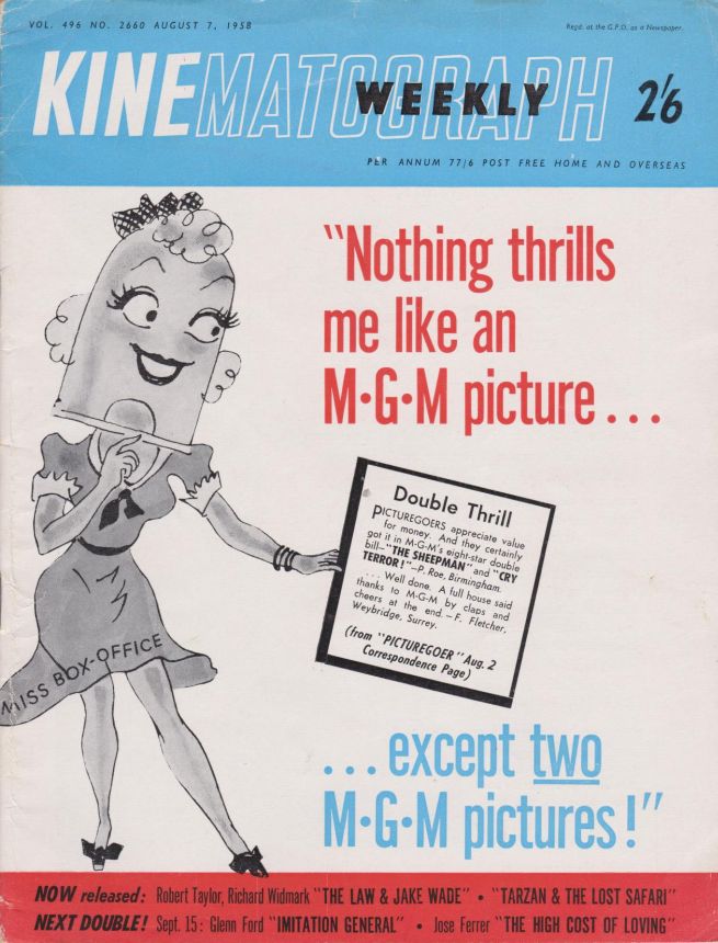 KINE WEEKLY magazine side cover 7 August 1958