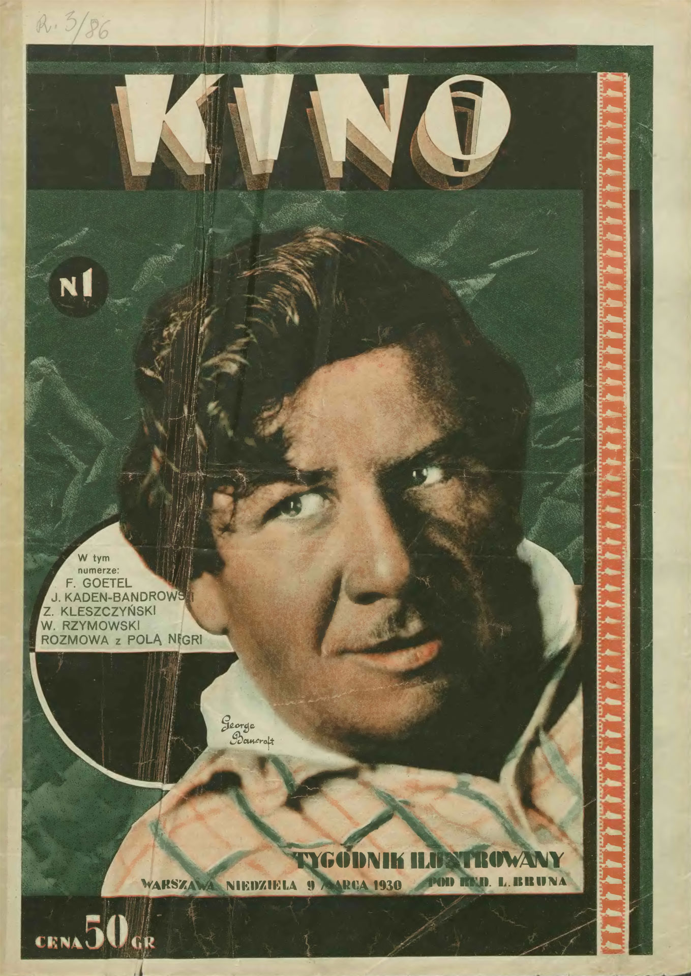 KINO TYGODNIK ILUSTROWANY magazine side cover Issue 1 9 March 1930