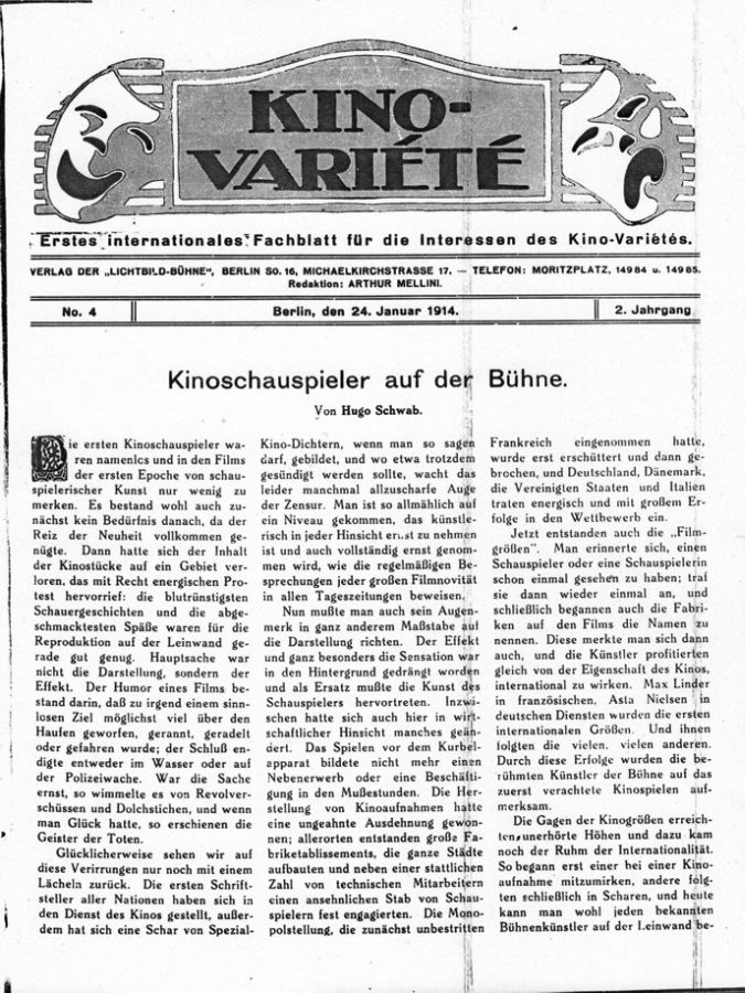 KINO-VARIETE magazine side cover Issue 4 24 January 1914