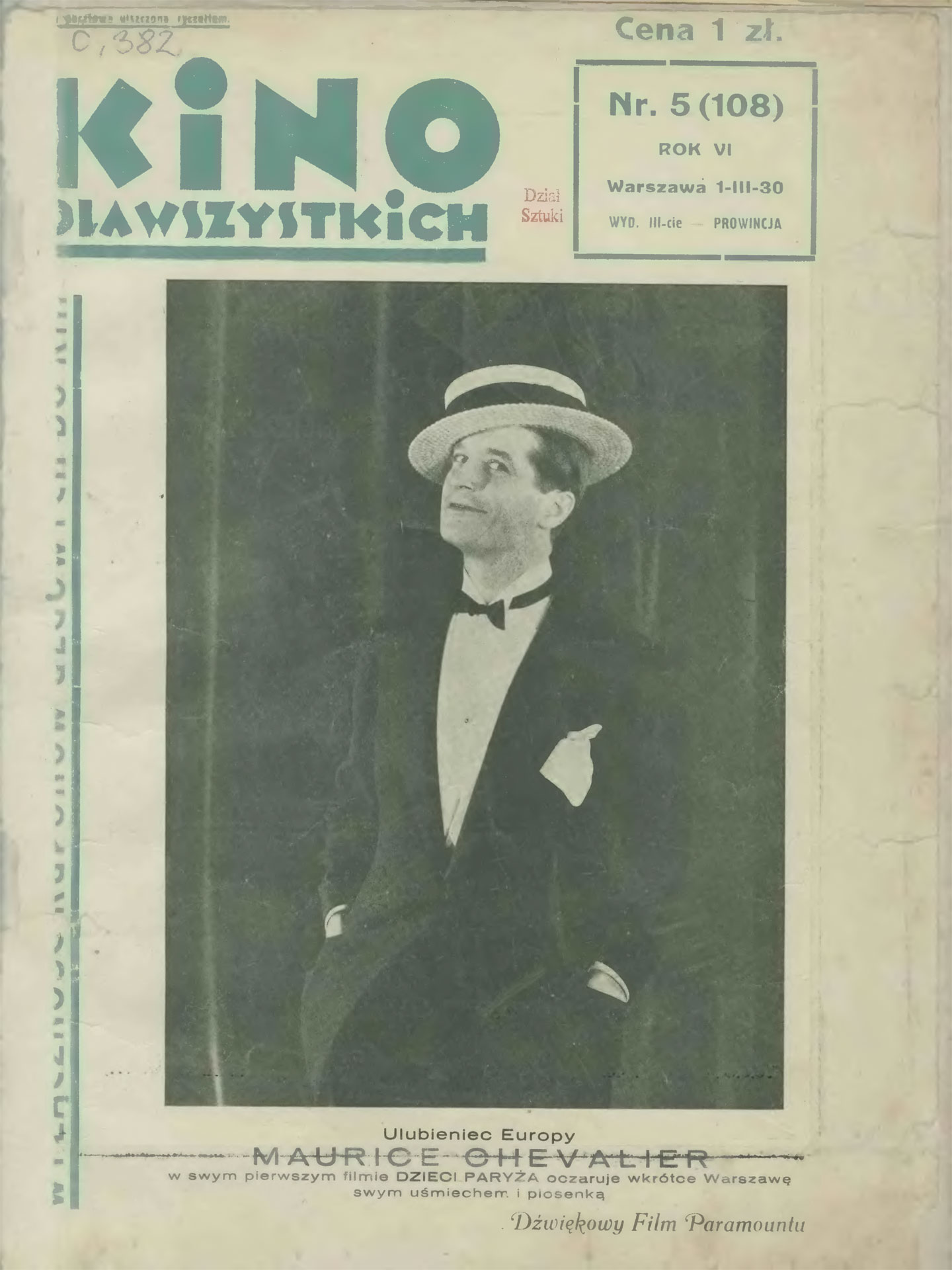 KINO DLA WSZYSTKICH magazine side cover Issue 5 1 March 1930