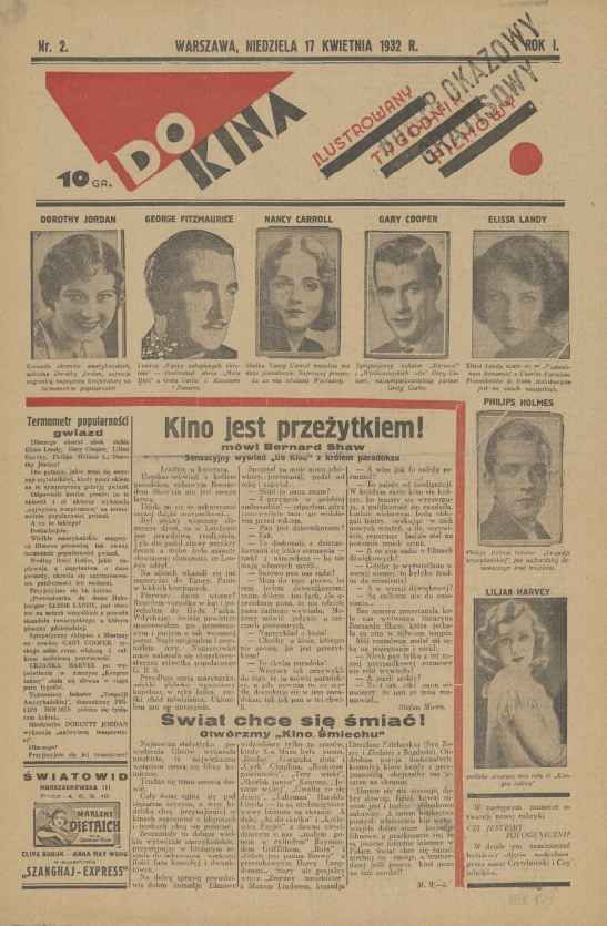 KINO DLA WSZYSTKICH magazine side cover Issue 2 17 April 1932