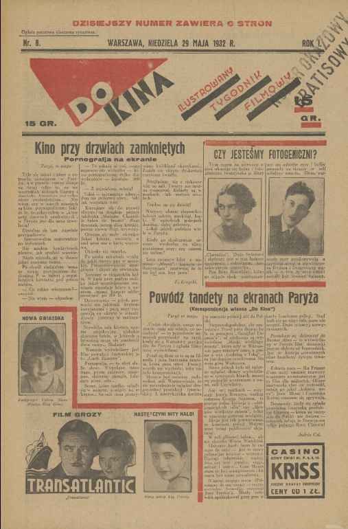 KINO DLA WSZYSTKICH magazine side cover Issue 8 29 May 1932