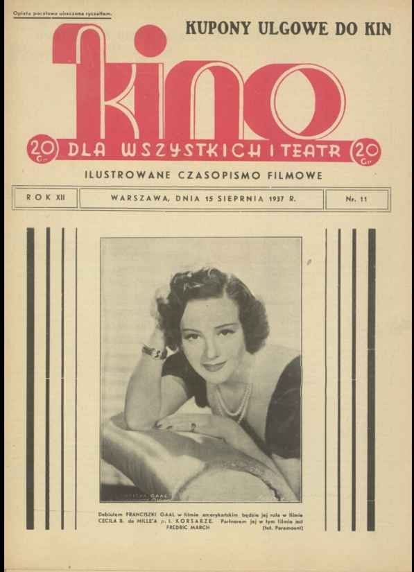 KINO DLA WSZYSTKICH magazine side cover Issue 11 15 August 1937